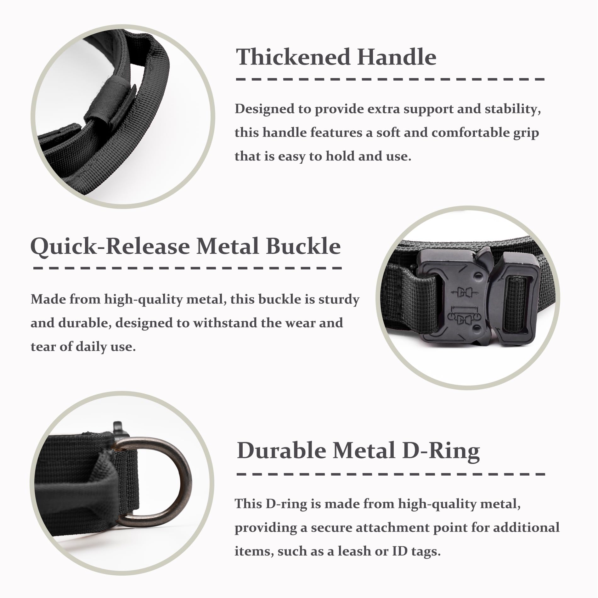 CADONO tactical collar with control handle in use during walking or training.