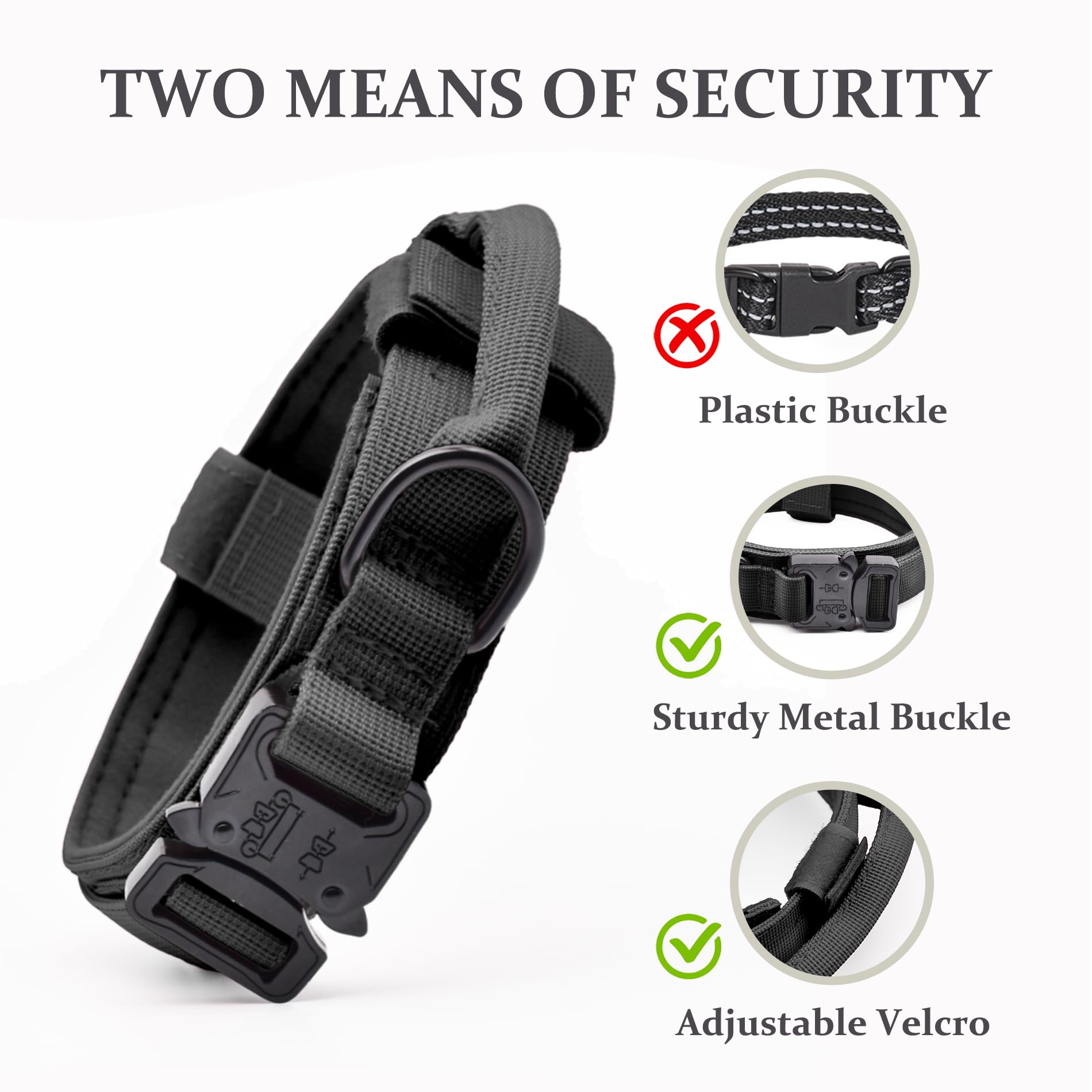 CADONO Tactical Dog Collar Set leash shows padded grip for extended walks.
