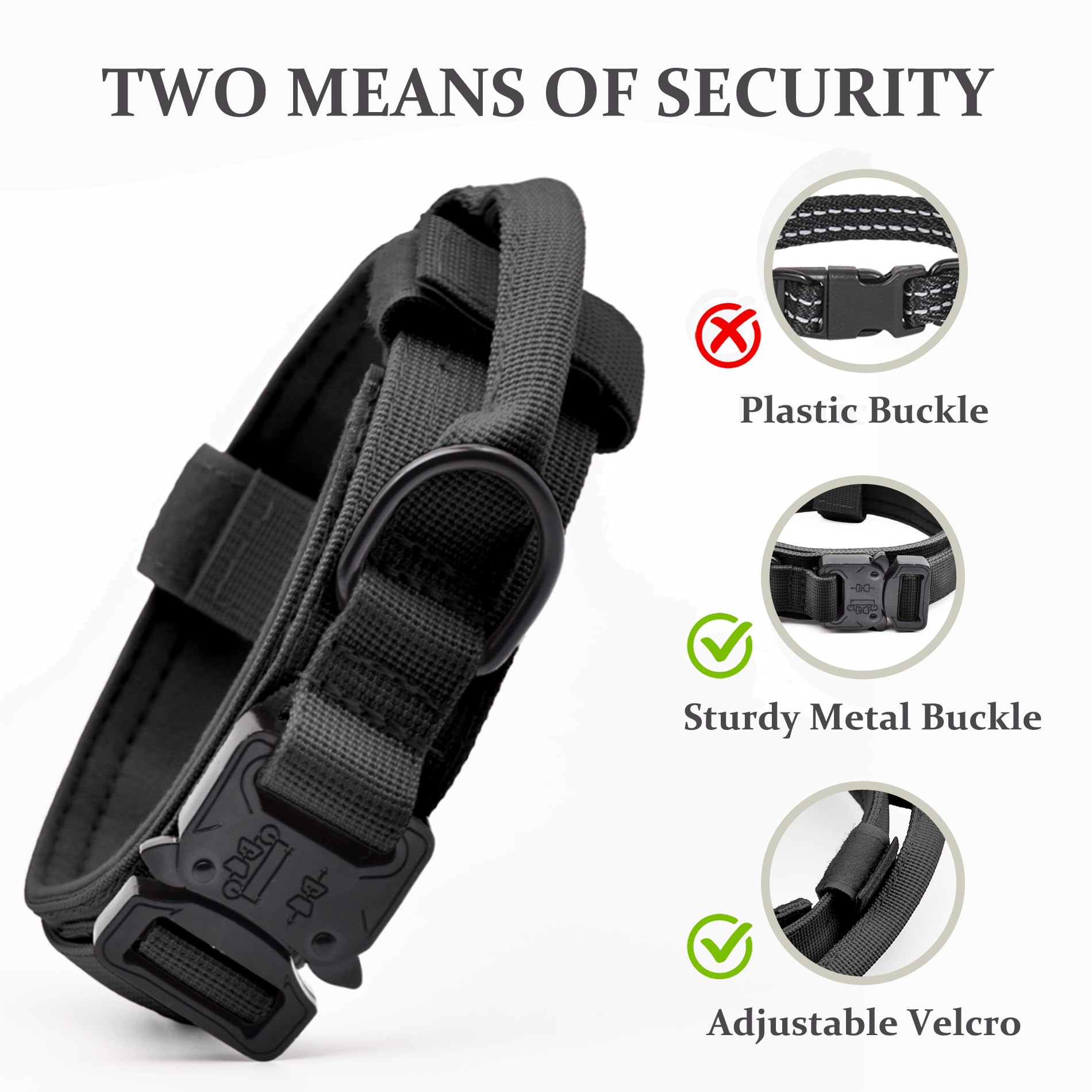 CADONO tactical collar with quick-release buckle for fast, secure on-off.