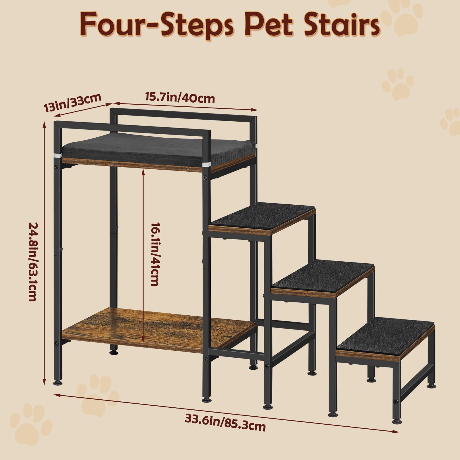 CADUKE dog stairs 4-steps side view highlighting lightweight yet sturdy design for small dogs.