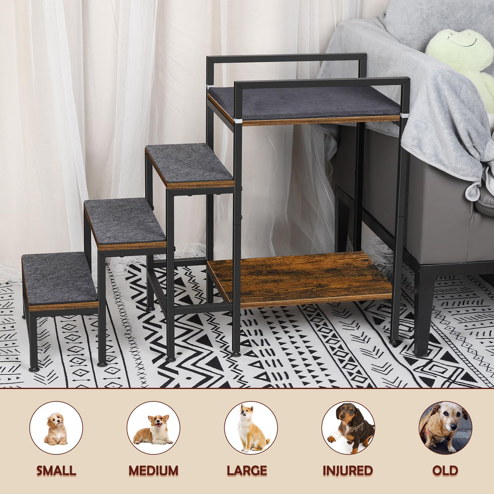 CADUKE pet stairs on sofa access use demonstrating easy reach to seating without effort.
