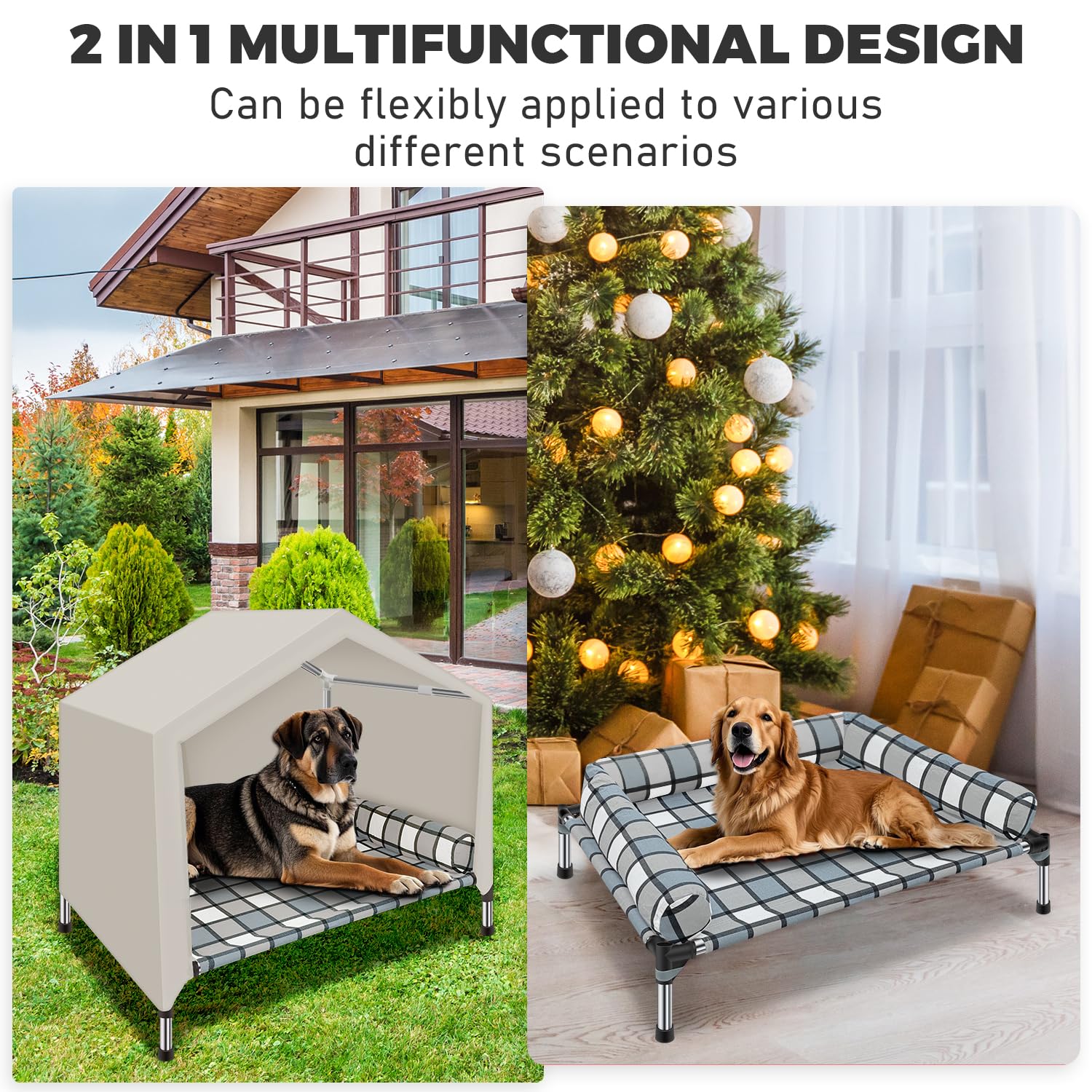 Caghash dog bed assembly guide image highlights quick setup in minutes.