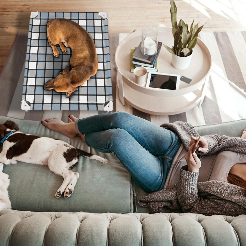 Caghash blue and white grid design complements modern home decor.