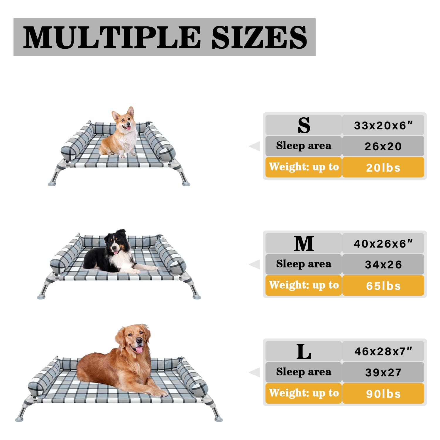 Caghash elevated dog bed cot metal-frame image highlights durable, long-lasting support.