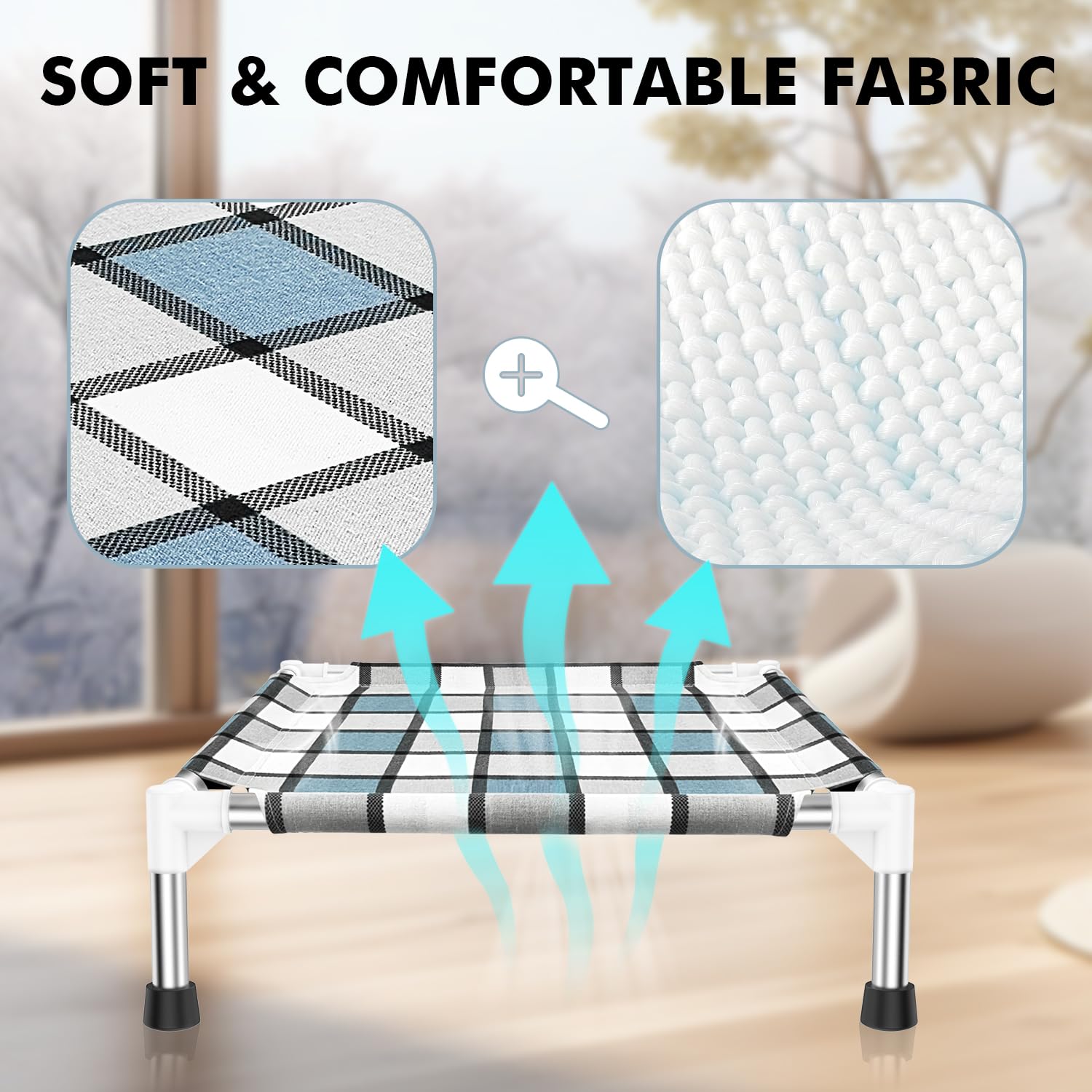 Caghash elevated-dog-bed-plush-surface highlights a soft plush surface for cozy naps.