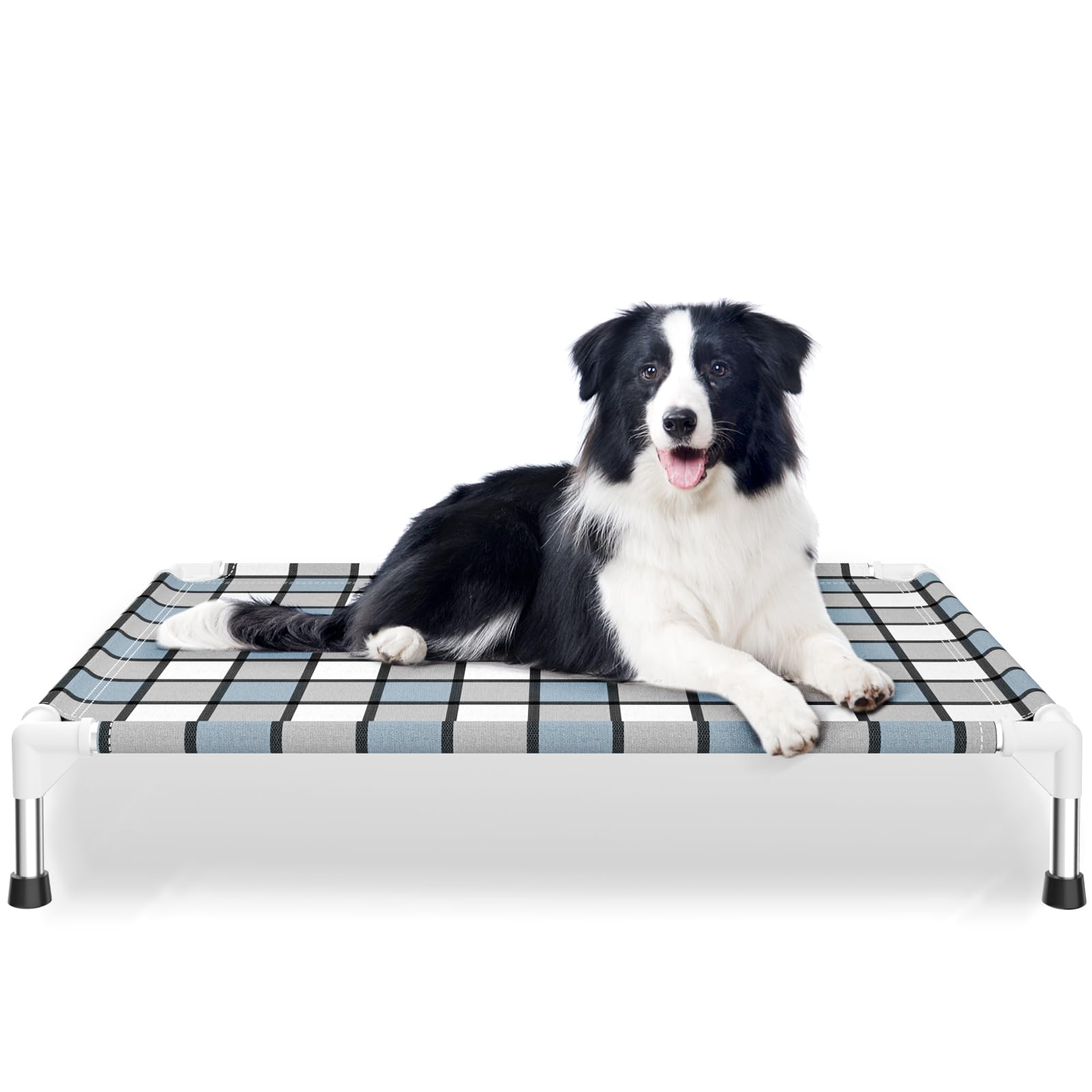 Caghash elevated outdoor dog bed frame provides sturdy support for relaxed lounging.