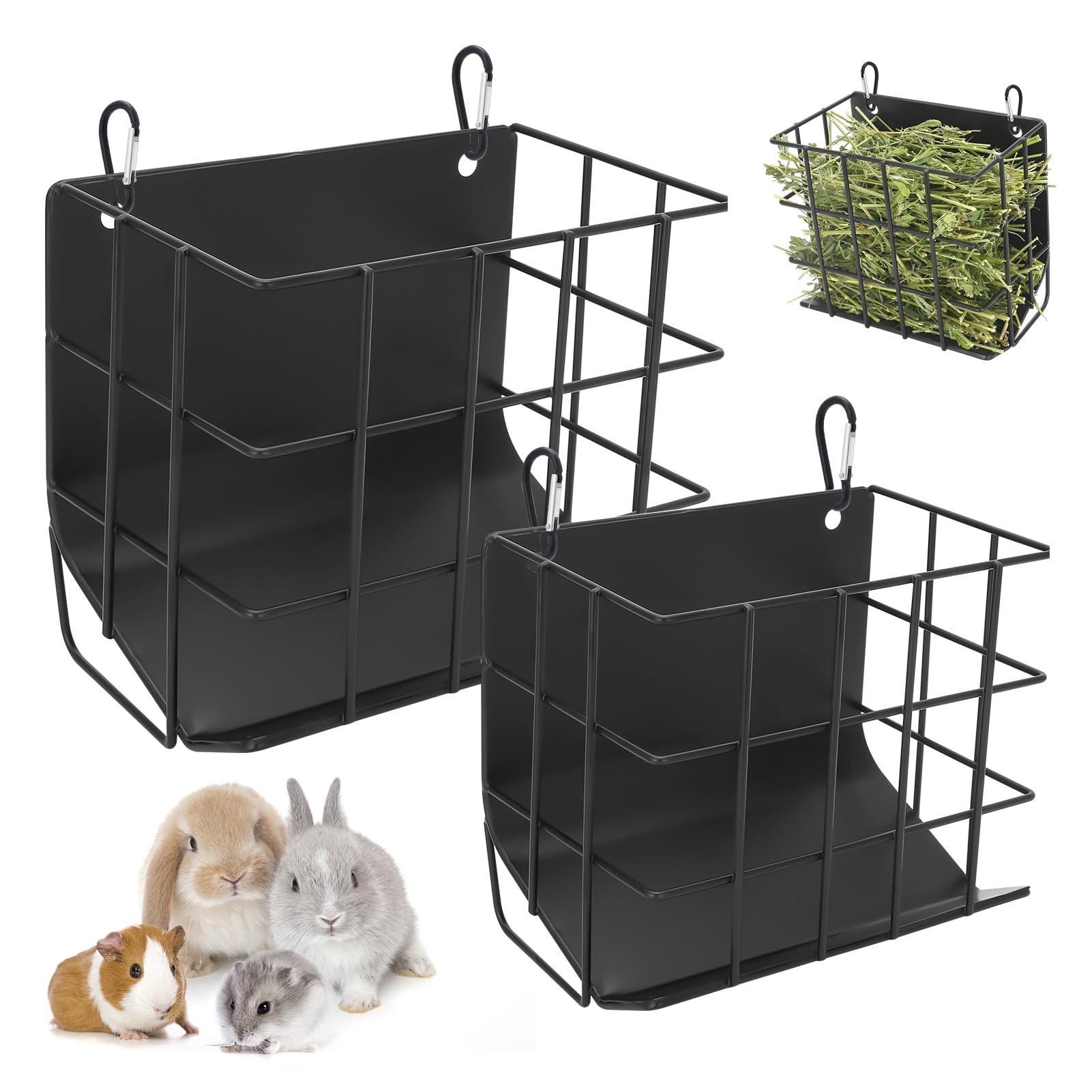 CAIQINLI 2PCS rabbit hay feeder metal frame setup keeps the feeder secure to the cage.