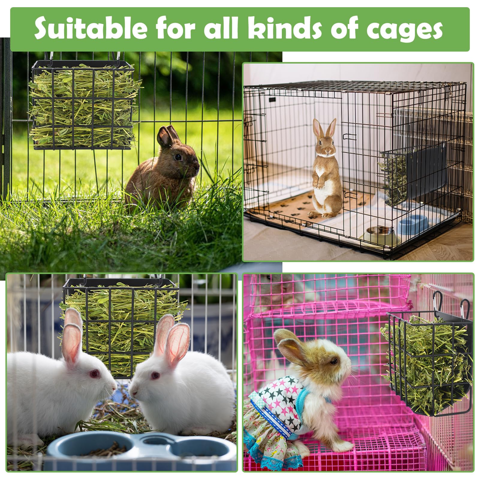 CAIQINLI small animal hay holder reduces waste and clutter.