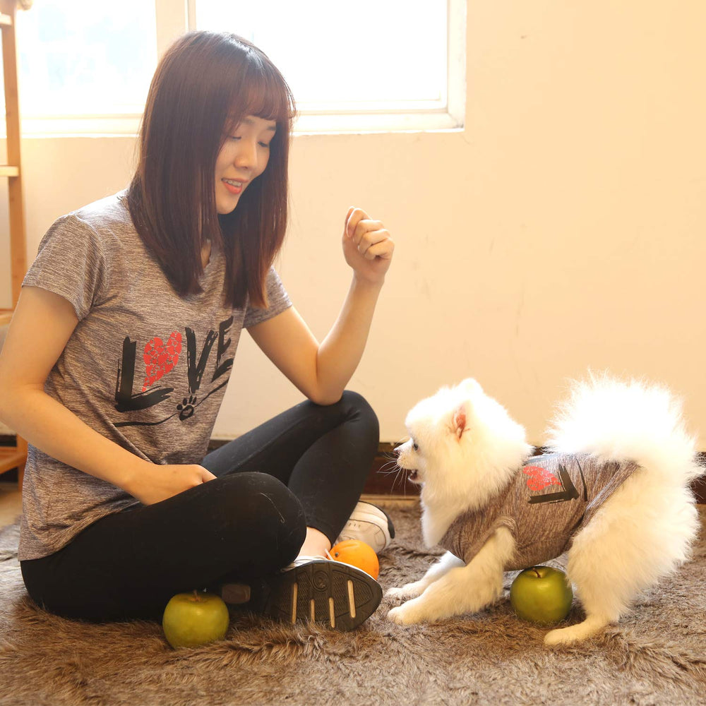 CAISANG men's short sleeve shirt grey pairs with dog shirt for stylish, coordinated looks.