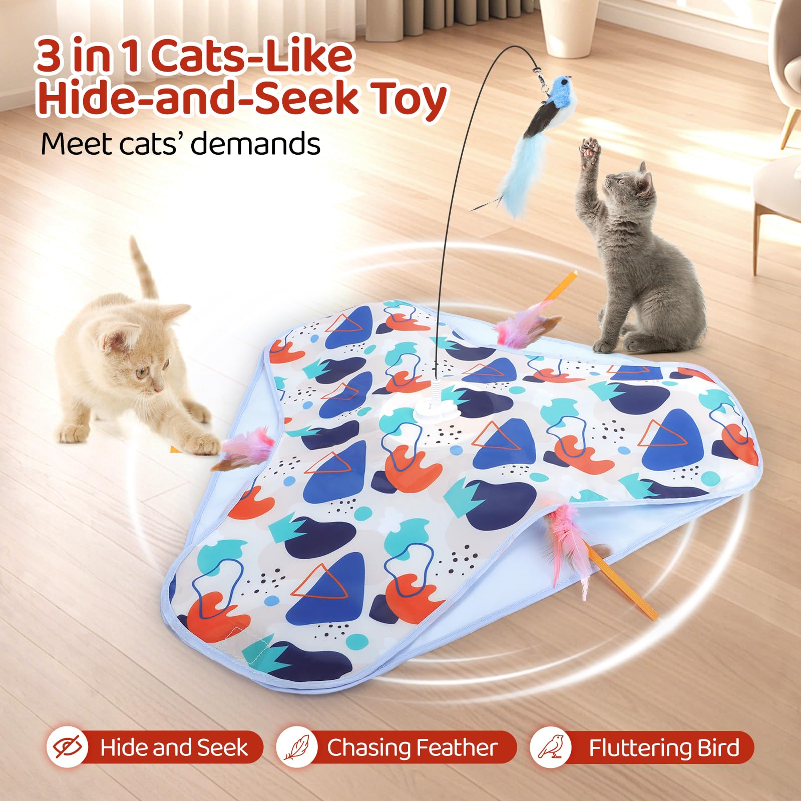 CaitPal automatic-cat-toy-random-feathers prompts curious feather-chase play indoors.