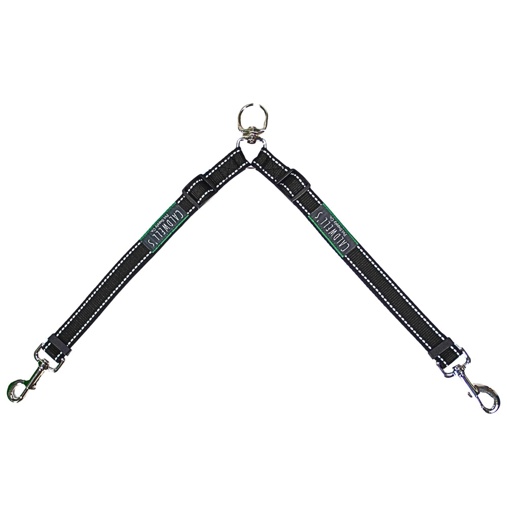 Caldwell's Pet Supply Co. leash coupler two dogs assembly shows tangle-free walking in action.