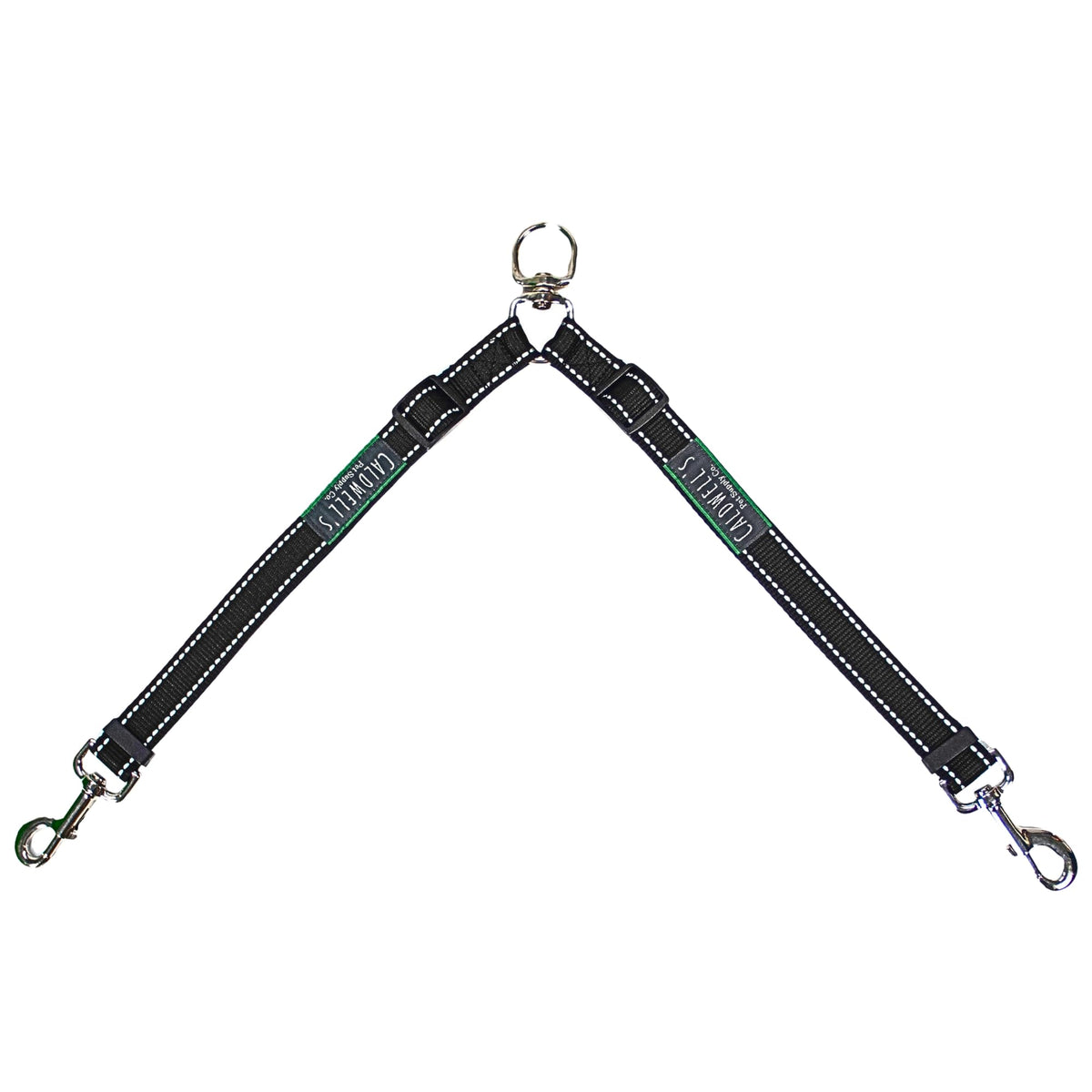 Caldwell's Pet Supply Co. leash coupler two dogs assembly shows tangle-free walking in action.