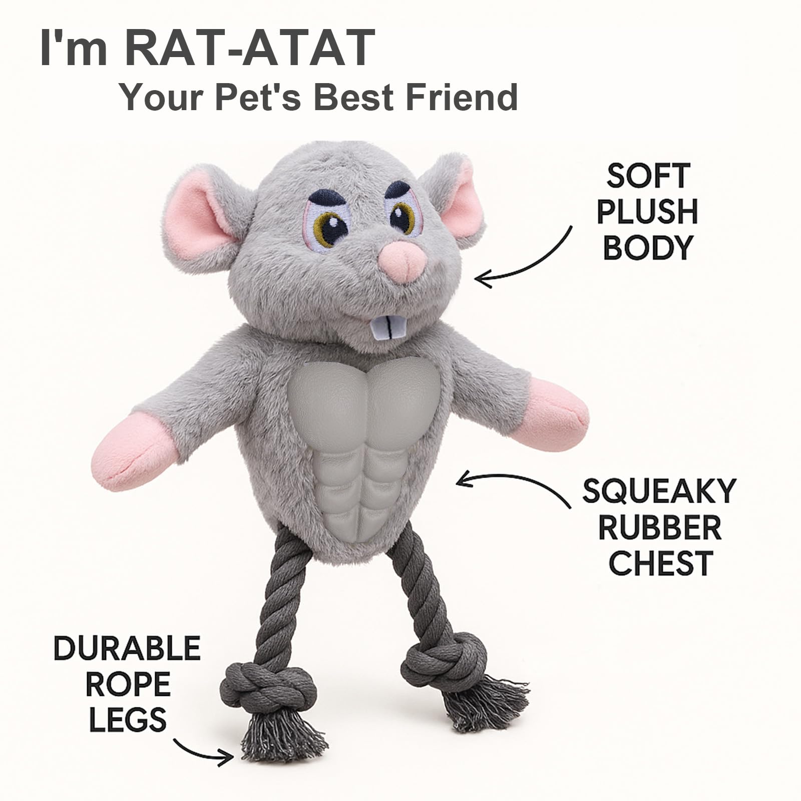 Calibonbon Muscle Mouse toy features soft plush with reinforced stitching for daily use