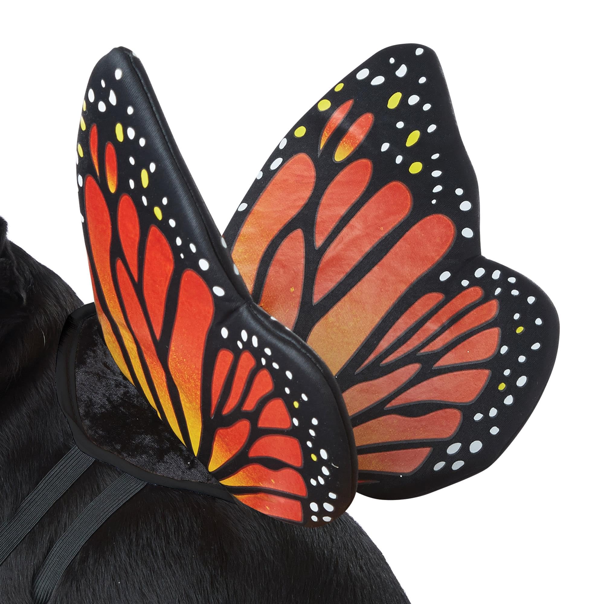 California Costumes Calico Monarch dog headpiece with chin strap keeps the fit steady.