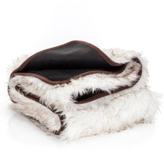 Callarome waterproof faux fur dog blanket on bed showing plush comfort and leak protection.