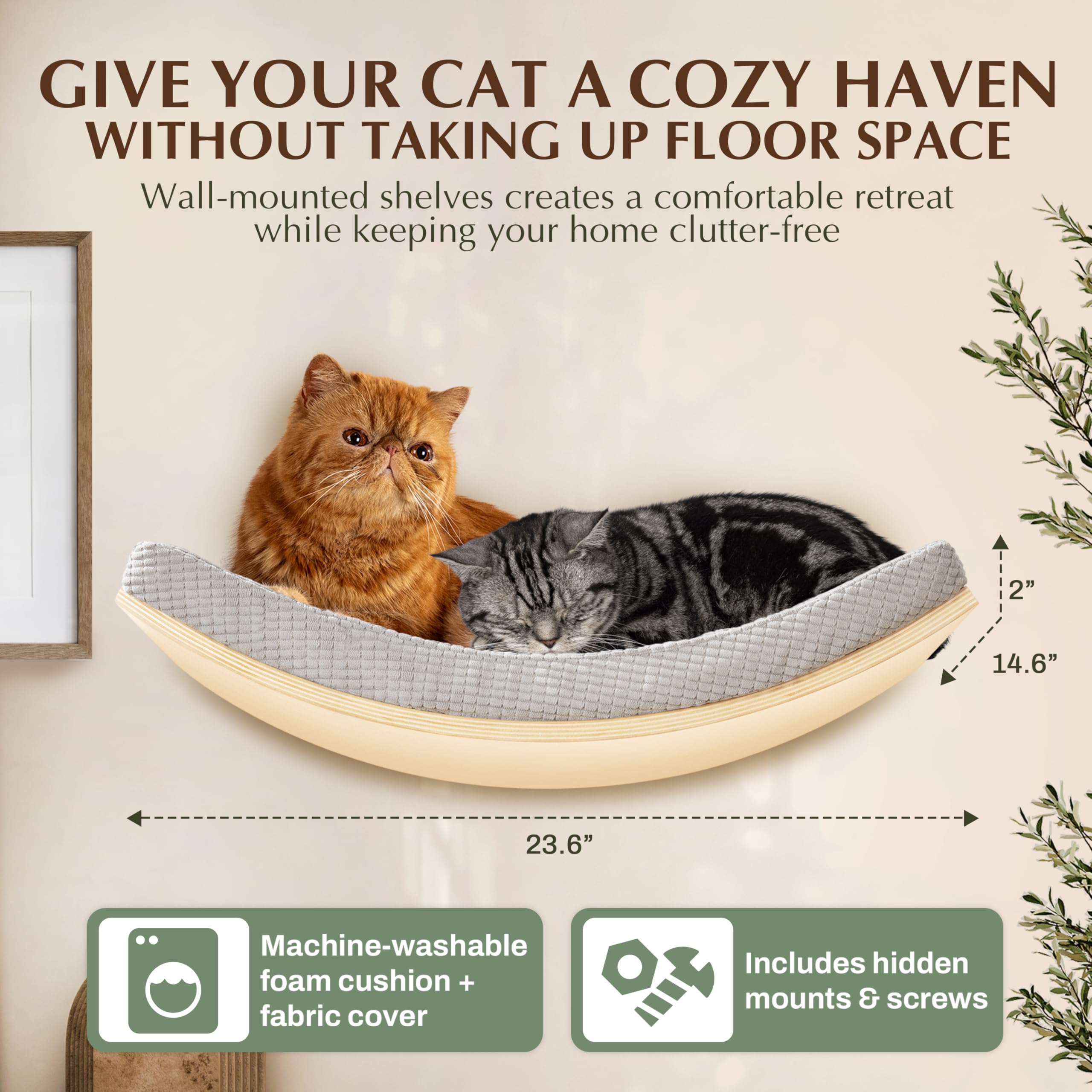 Callico Haven cat wall hammock with soft cushion offers cozy daily resting.