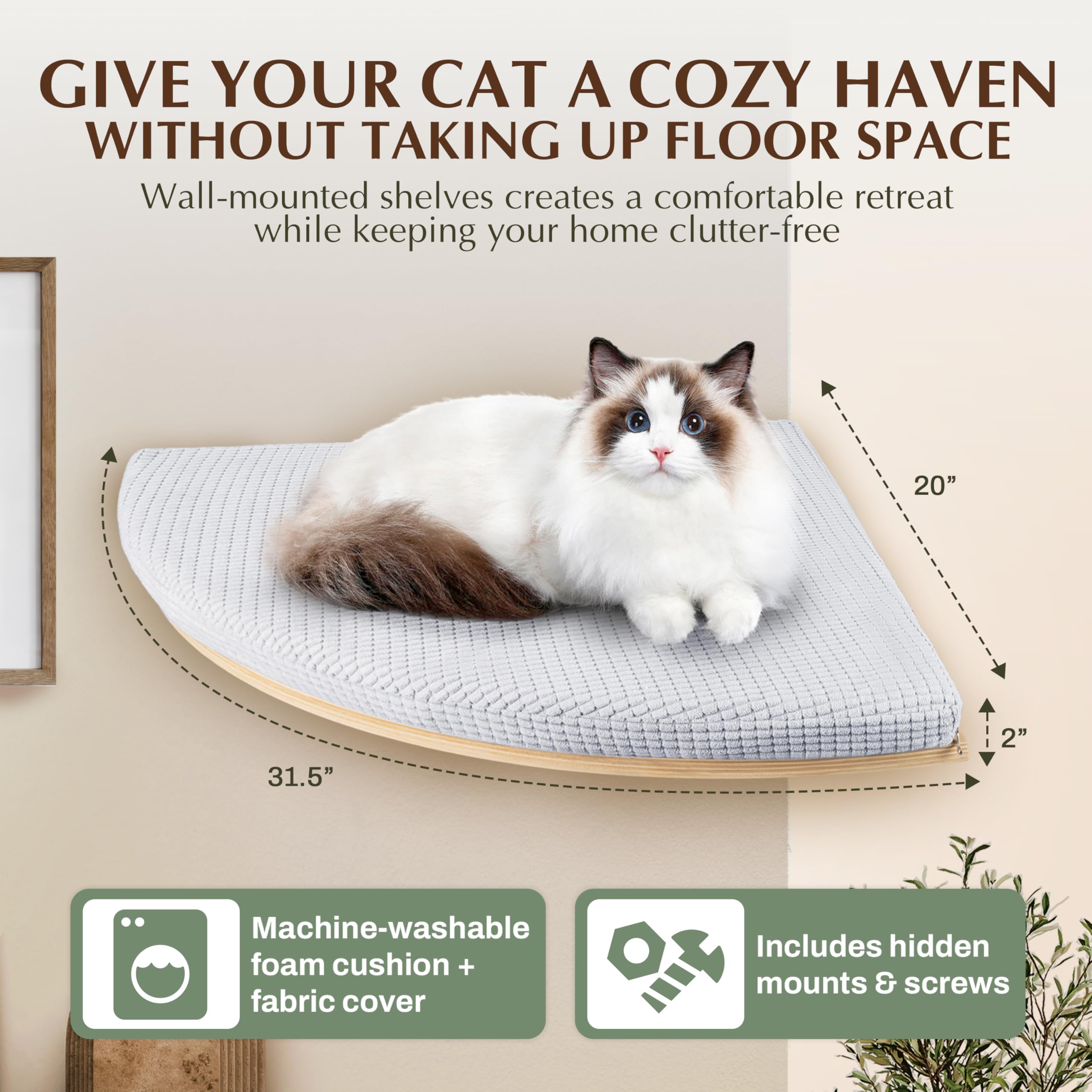 Callico Haven Corner Cat Wall Shelf side view highlights hidden mounts and clean modern look.