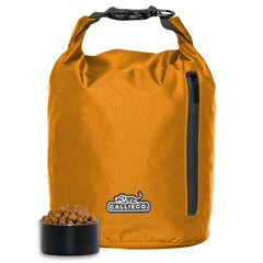 Callieco dog food travel bag front view in orange for on the go meals