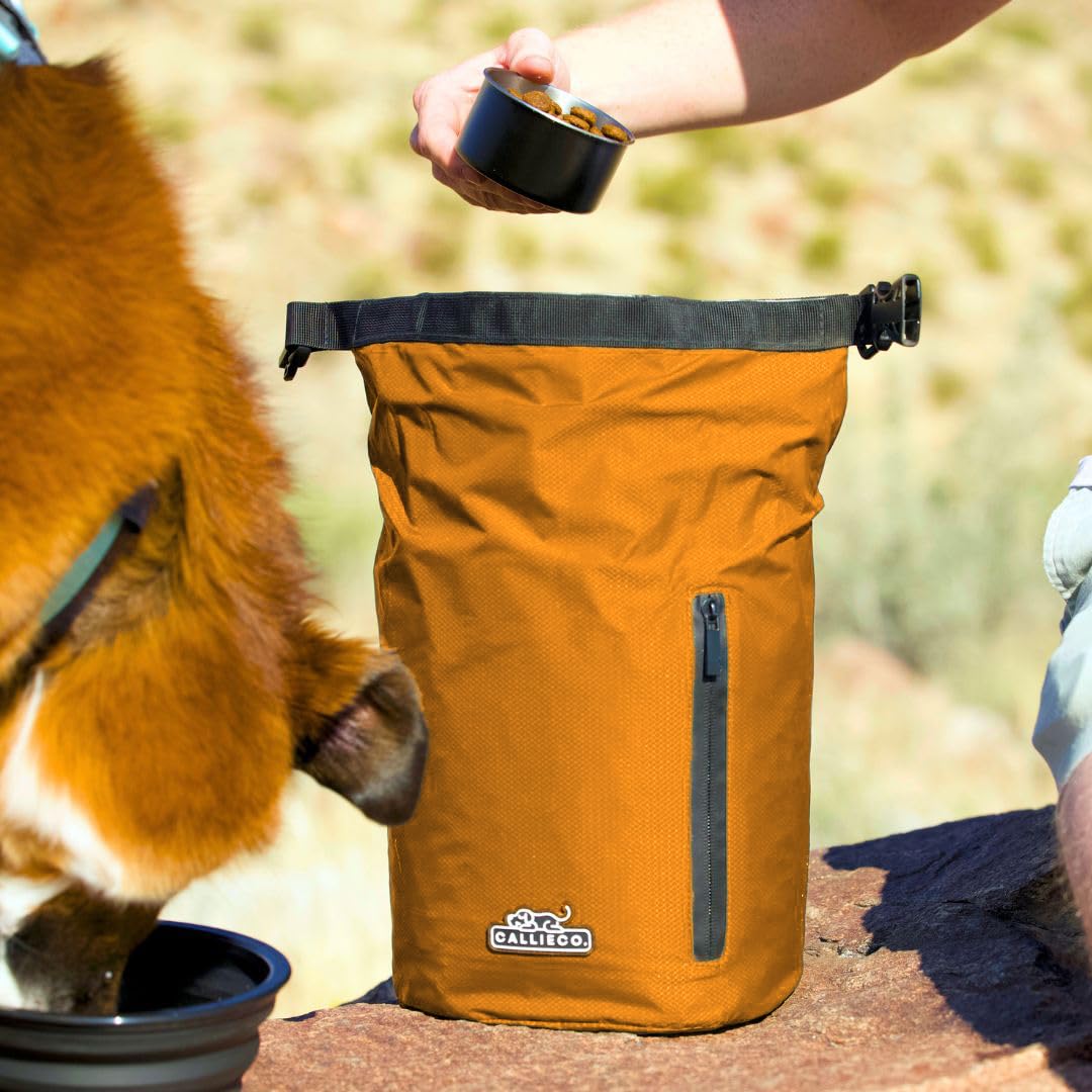 Callieco dog food travel bag inner PEVA liner keeps kibble dry