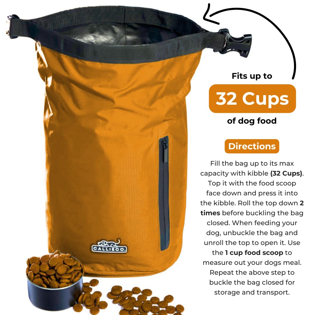 Callieco dog food travel bag side pocket for bowls and essentials