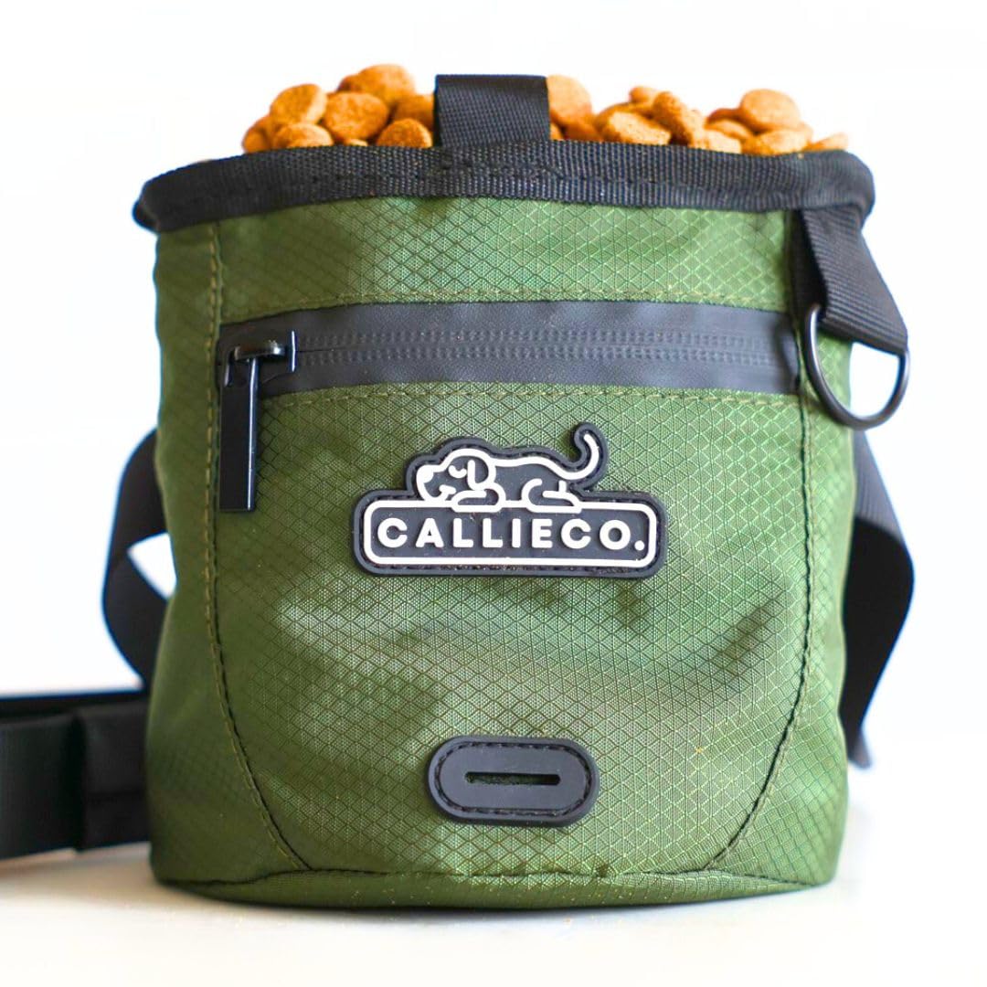 Callieco Mini Dog Treat Pouch with magnetic closure for quick treat access during training.