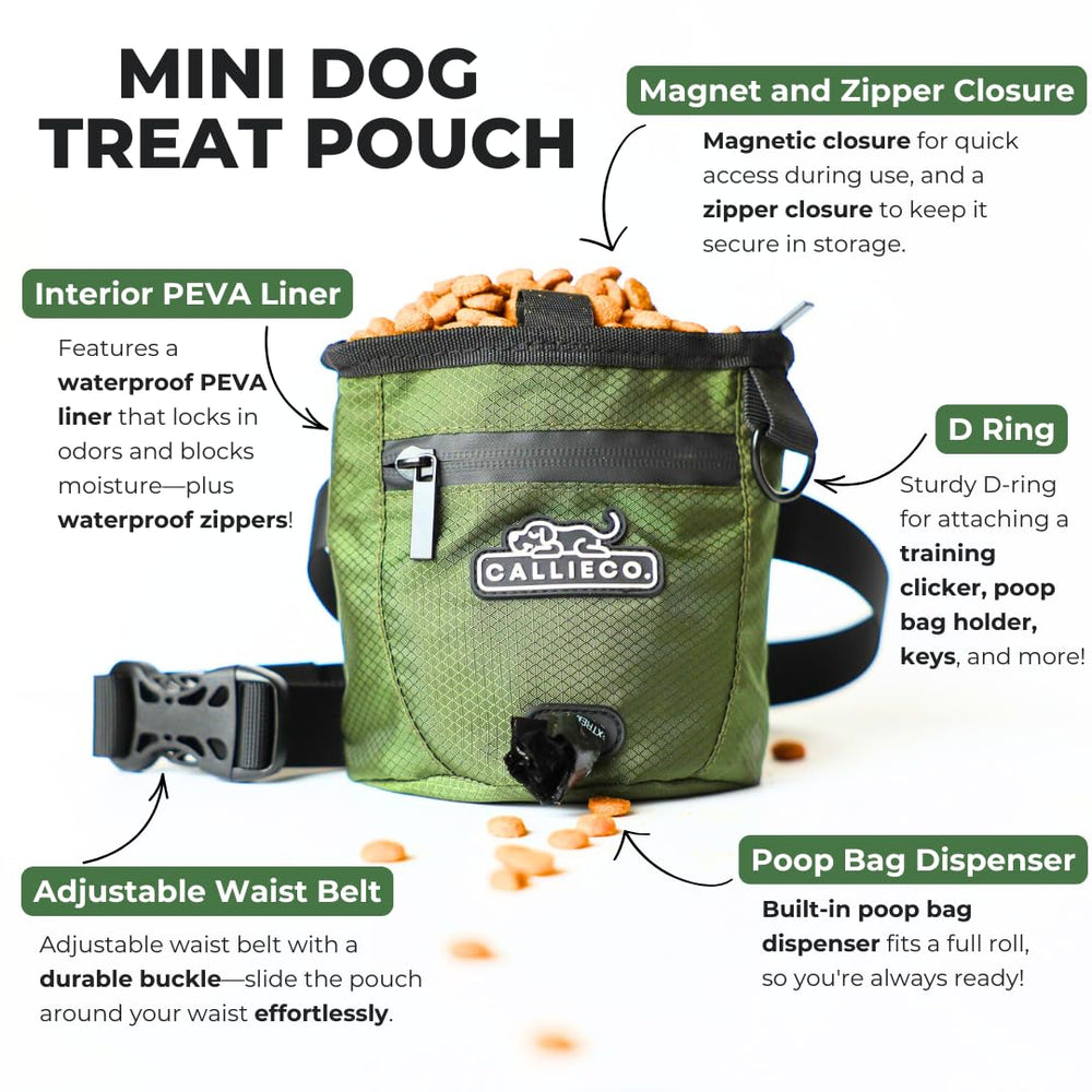 Callieco pouch includes a built-in poop bag dispenser for easy cleanup.