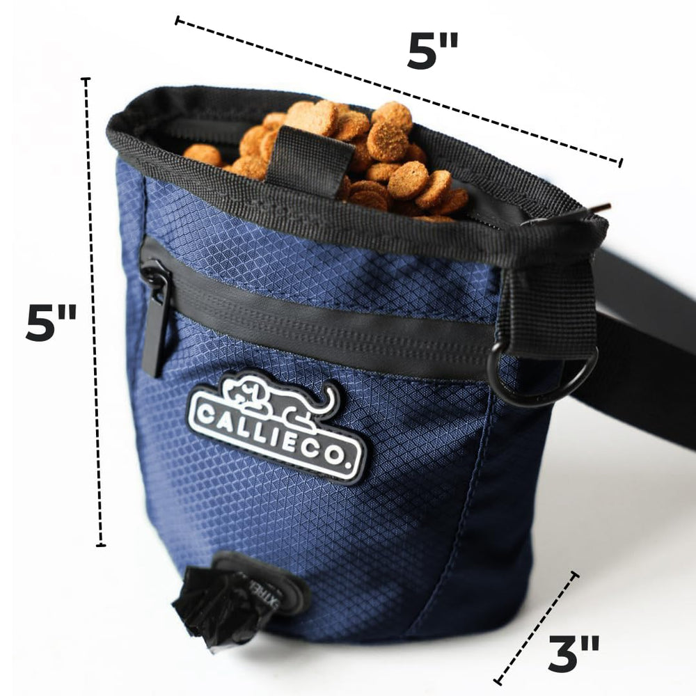 Callieco mini dog treat pouch built in poop bag dispenser for tidy walks