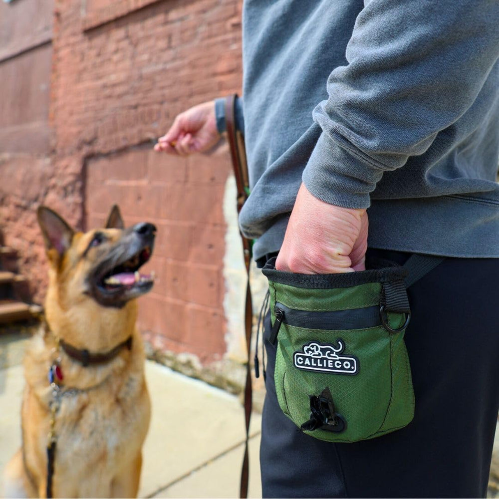 Callieco pouch features waterproof liner to keep treats fresh in damp conditions.