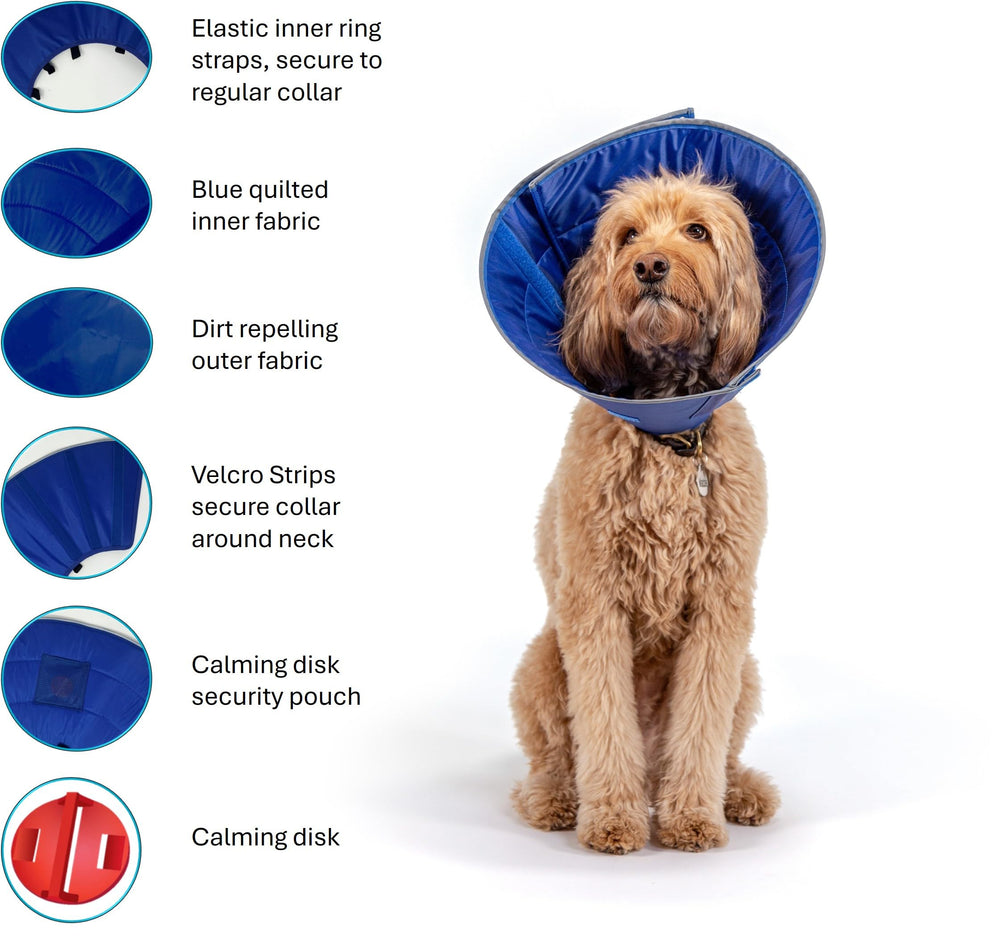 Calm Paws Elastic Inner Straps securing the cone for a secure wear.
