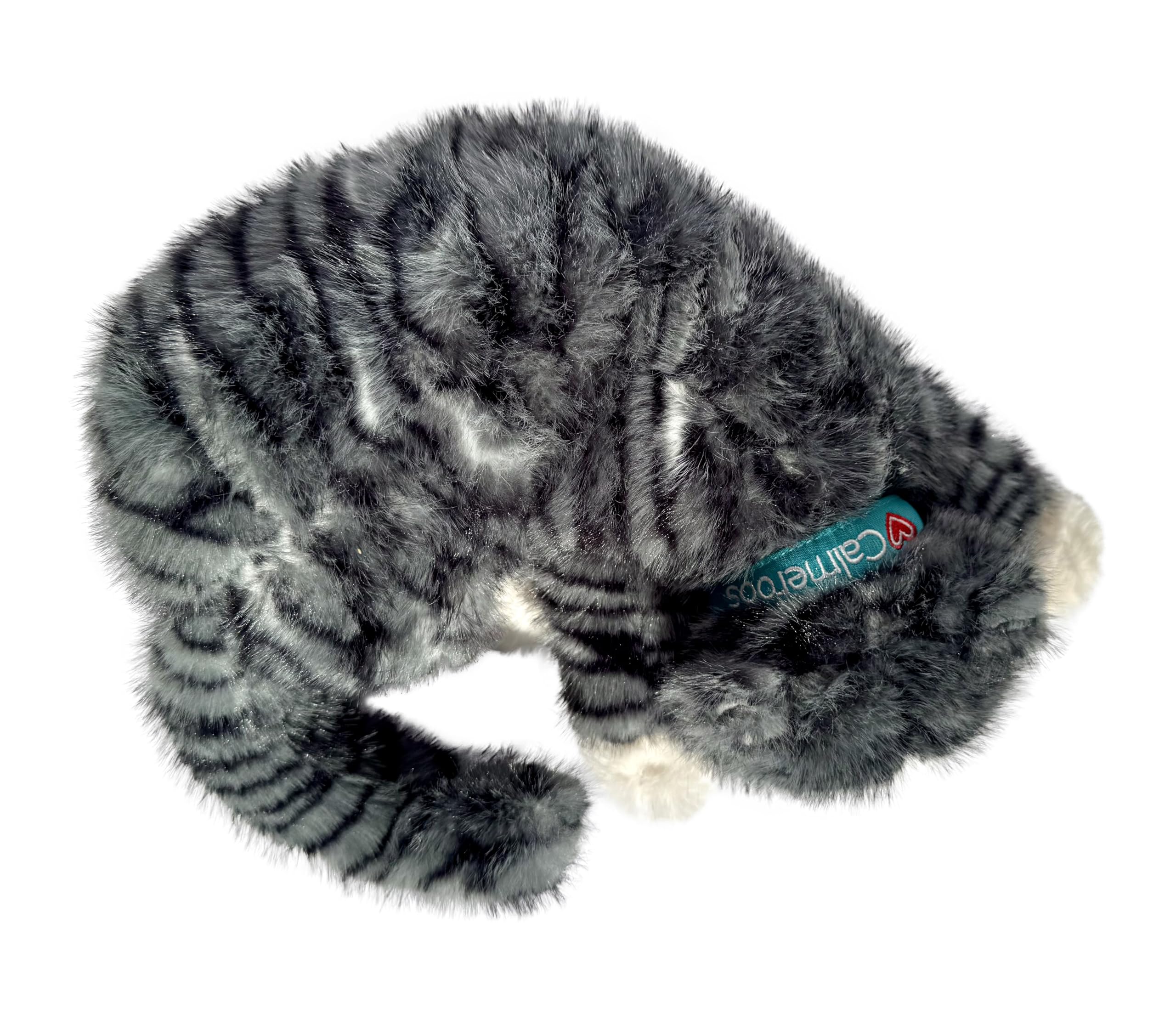 Calmeroos plush pillow in grey stripe offers safe machine-washable cuddle companion