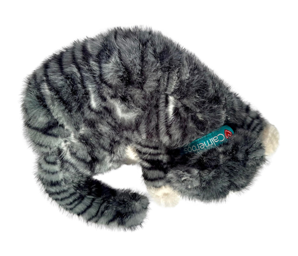 Calmeroos plush pillow in grey stripe offers safe machine-washable cuddle companion