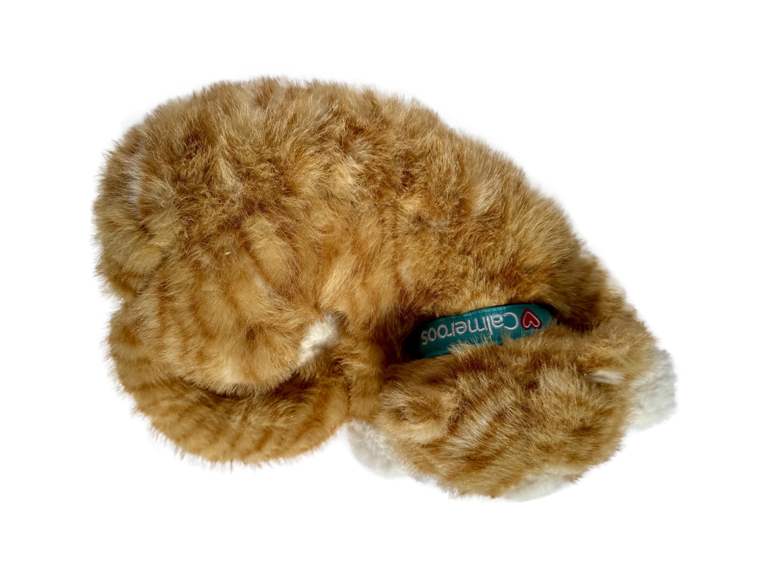 Calmeroos soft plush pillow-cat demonstrates comforting cuddle for stress-free nap times.