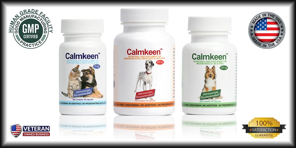 Calmkeen 60-count bottle front shows lactose-free, non-GMO calming supplement