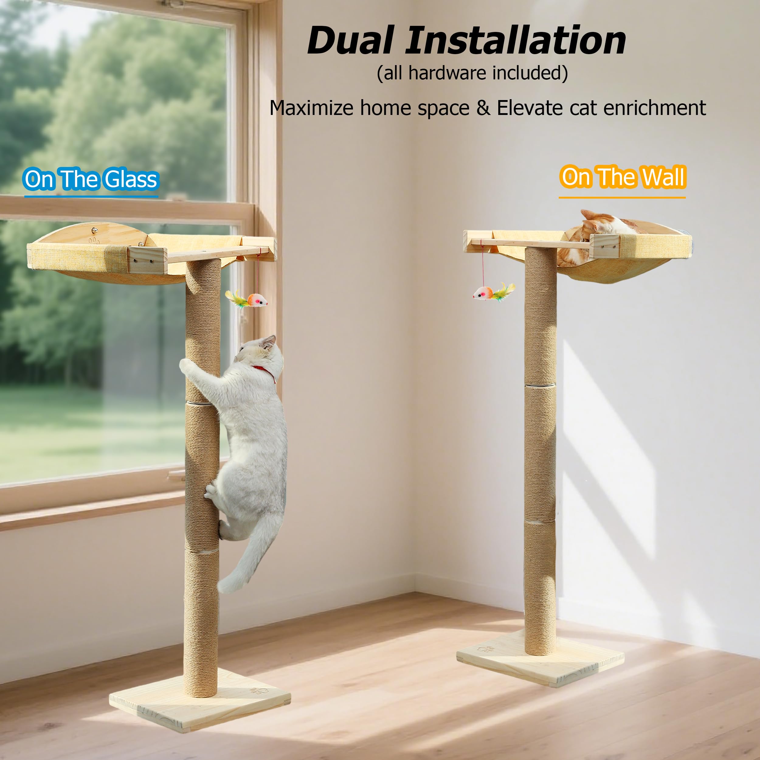 Caloreduce cat window perch features a sturdy pine wood frame for durability.