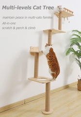 Caloreduce pine wood cat tree close-up showing natural grain and finish