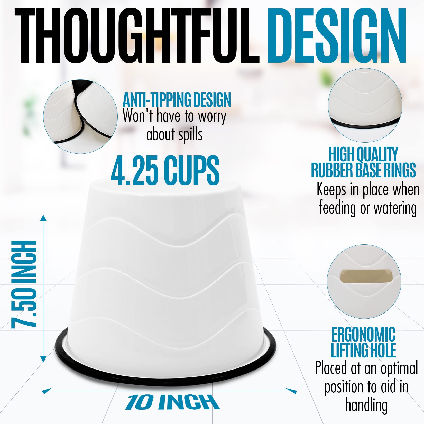 CAM lightweight elevated bowls simplify transport and quick cleaning.