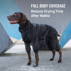 Canada Pooch dog slush suit on-dog snow black demonstrates protective wear for chilly days.