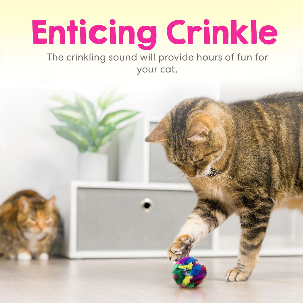Cancor Innovations cat crinkle balls closeup tinsel—durable, safe indoor play.