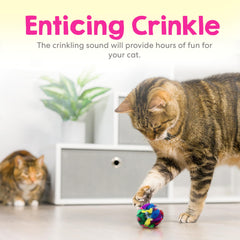 Cancor Innovations cat crinkle balls closeup tinsel—durable, safe indoor play.