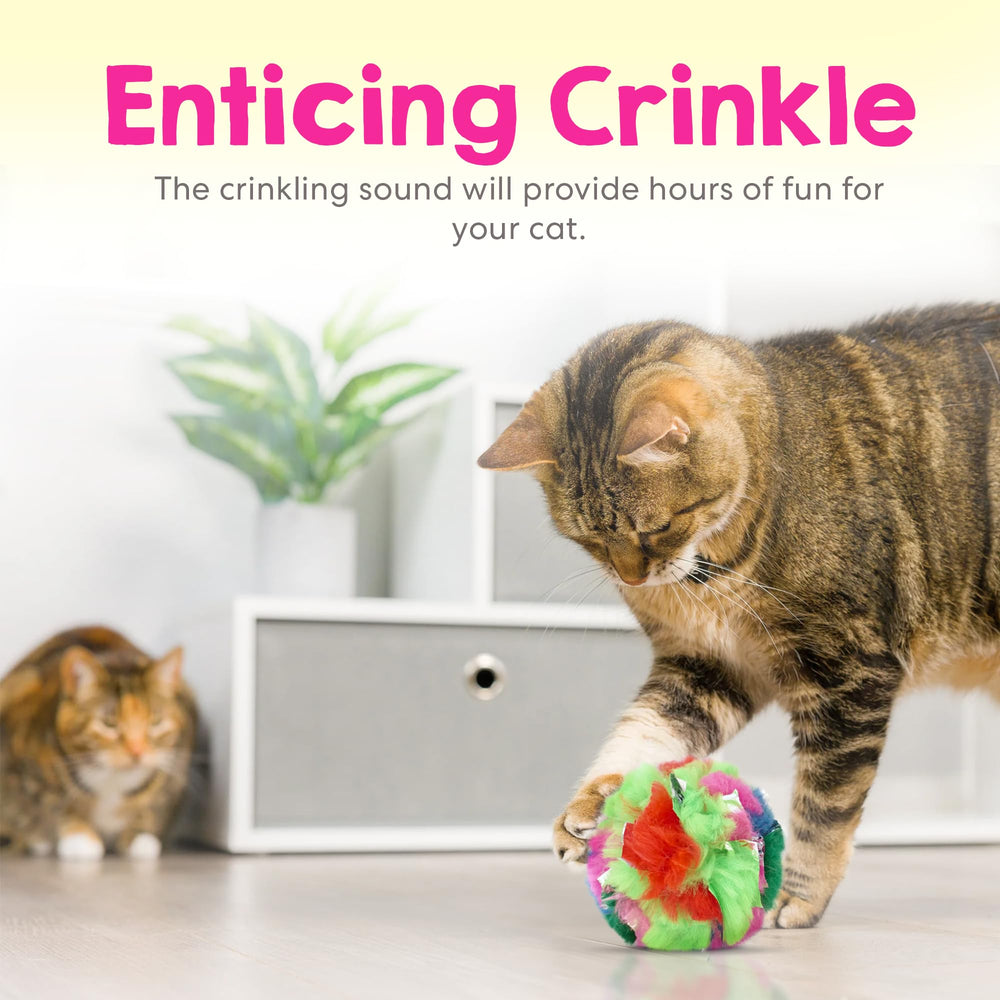 Cancor Innovations crinkle ball with sparkly tinsel pom for engaging chase and hunting play