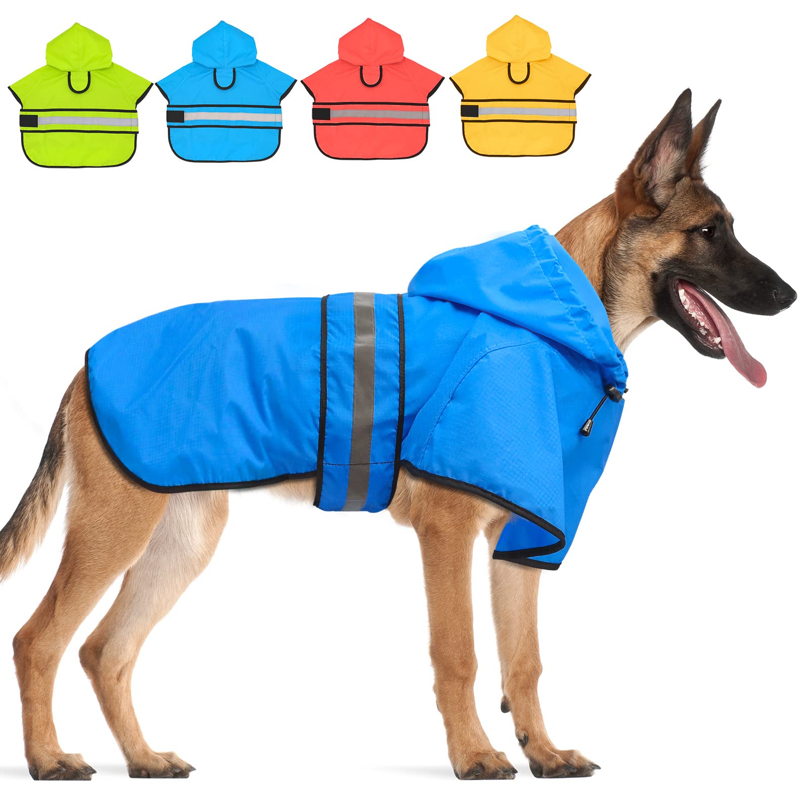 Candofly large dog raincoat sky blue with secure coverage and fit.