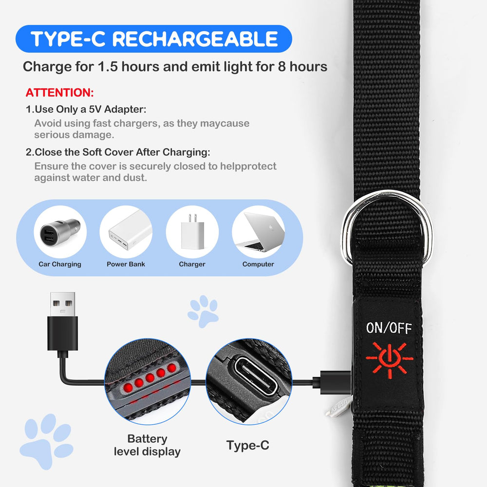 Candofly 4ft LED dog leash blue reflective-strip-detail emphasizes added safety in low light.