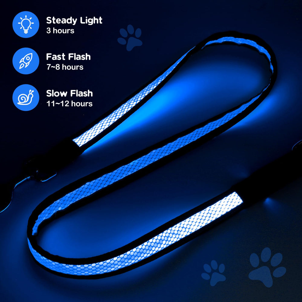 Candofly 4ft LED dog leash blue steady-glow-mode presents continuous illumination for dusk excursions.