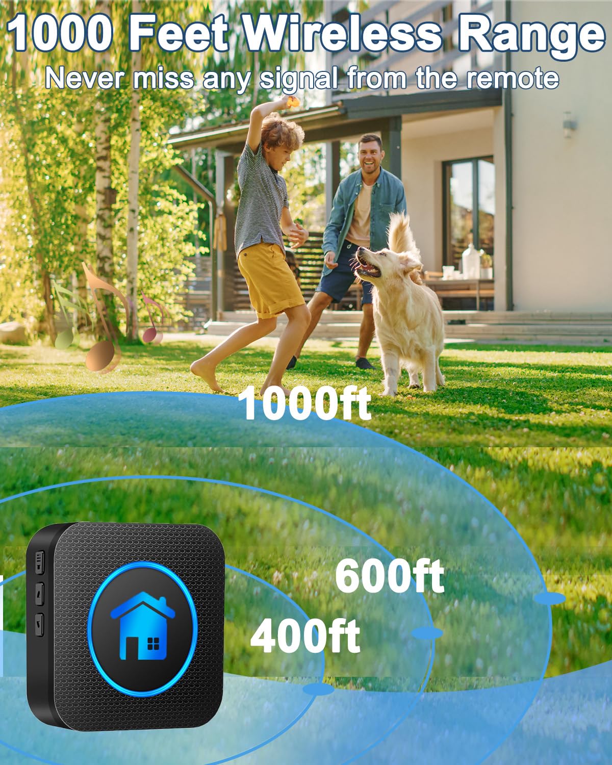 Cangecit dog door bell 1000 ft range for remote alerts across home.