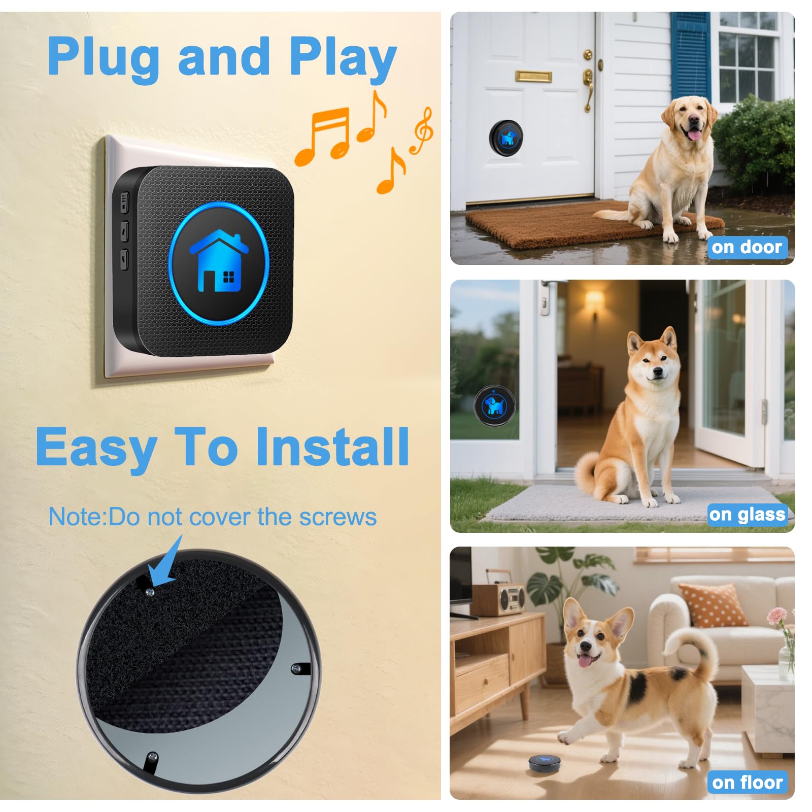 Cangecit dog door bell with 55 chimes for customizable signals.