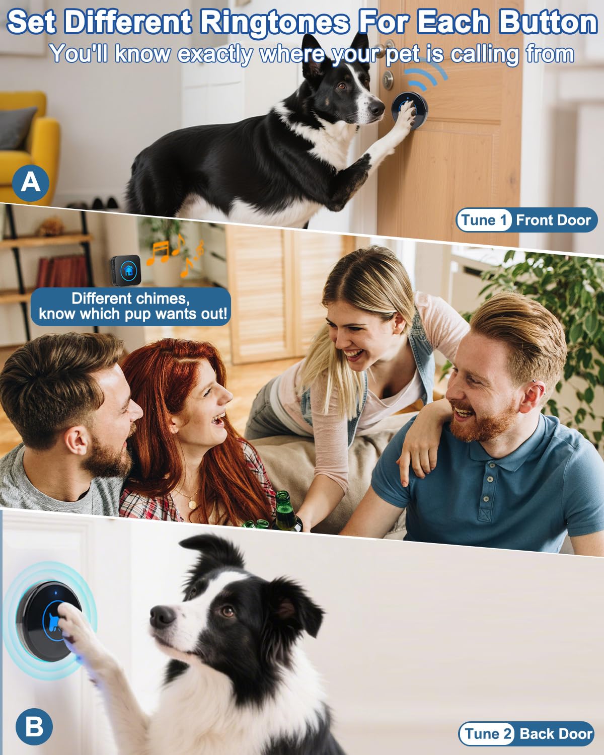 Cangecit dog door bell supports multi-dog setup with distinct tones for clarity.