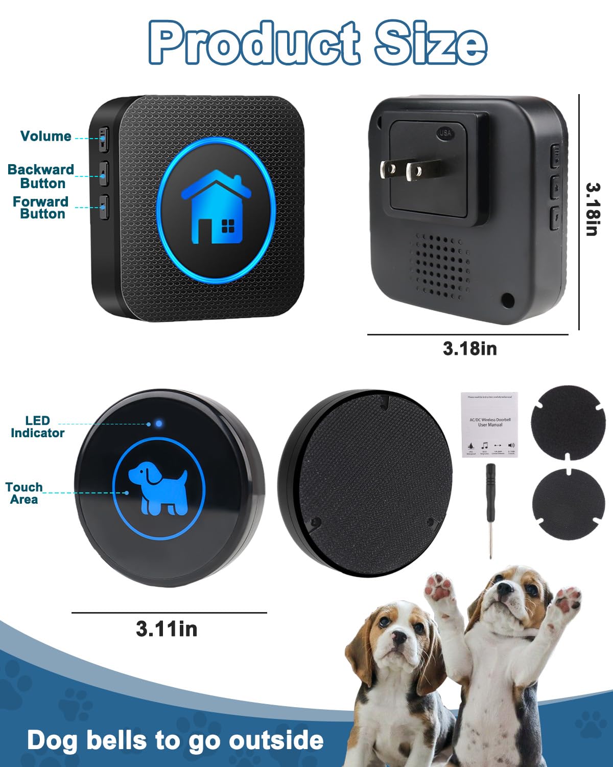 Cangecit dog door bell training action shows pets signaling outside for potty.