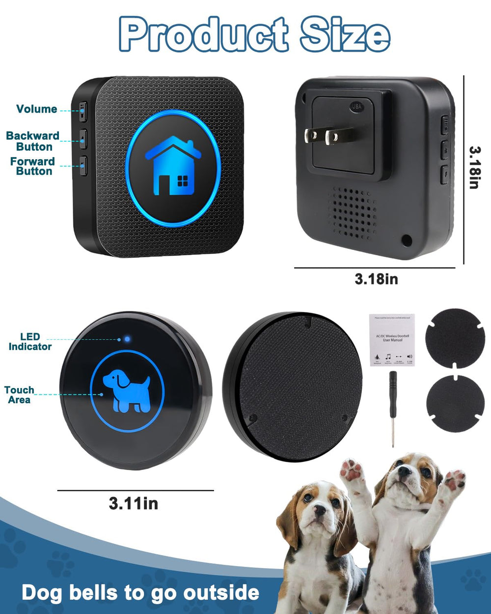Cangecit dog door bell training action shows pets signaling outside for potty.