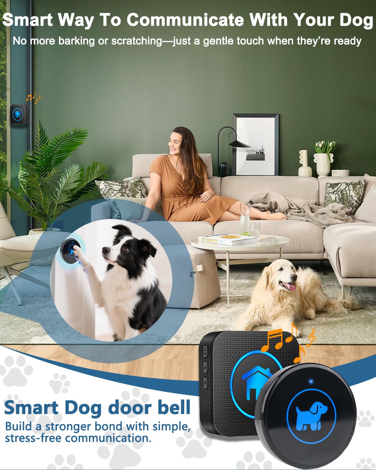 Cangecit dog door bell weatherproof button for indoor or outdoor use.