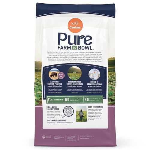 CANIDAE Pure Farm grain-free dog food bag sealed to preserve purity.